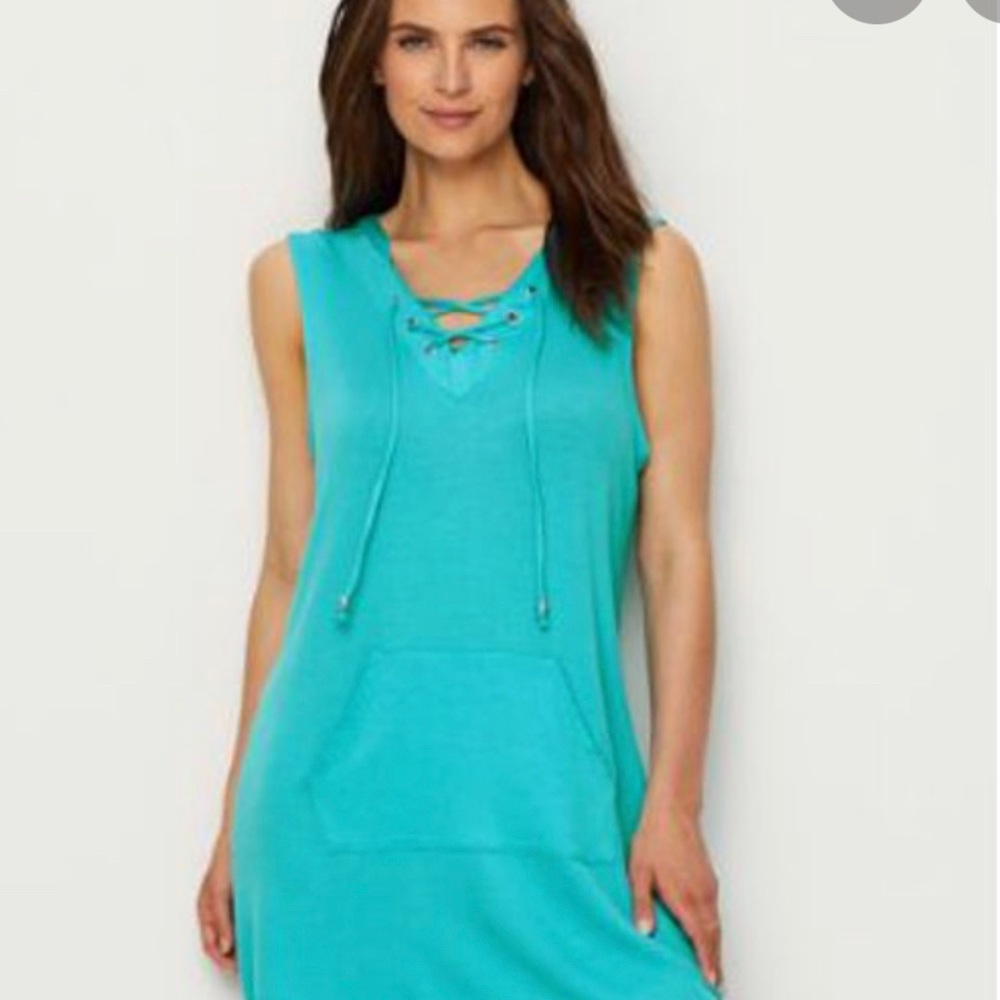 Dotti Sunseeker Lace-Up Hooded Swim Cover up Dress with Pocket